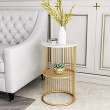 Load image into Gallery viewer, Tiffany Natural Marble White &amp; Gold Round Side End Table