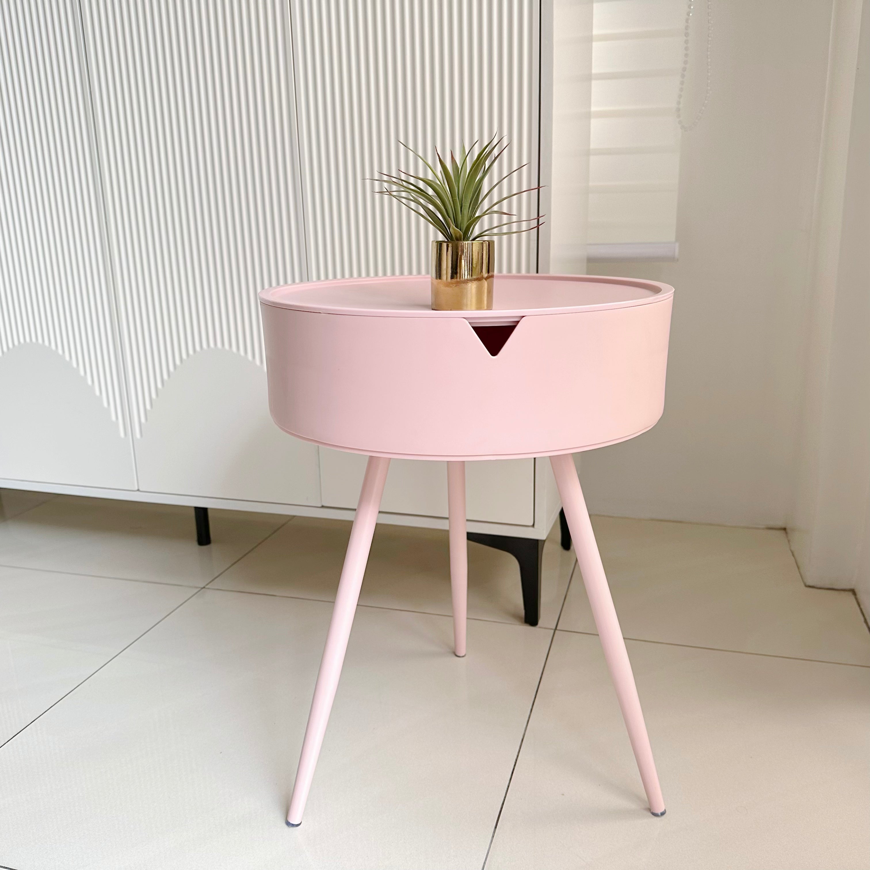 Round Side Table with Storage (Pink)