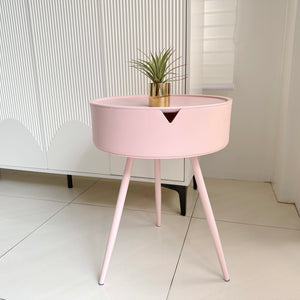 Round Side Table with Storage (Pink)