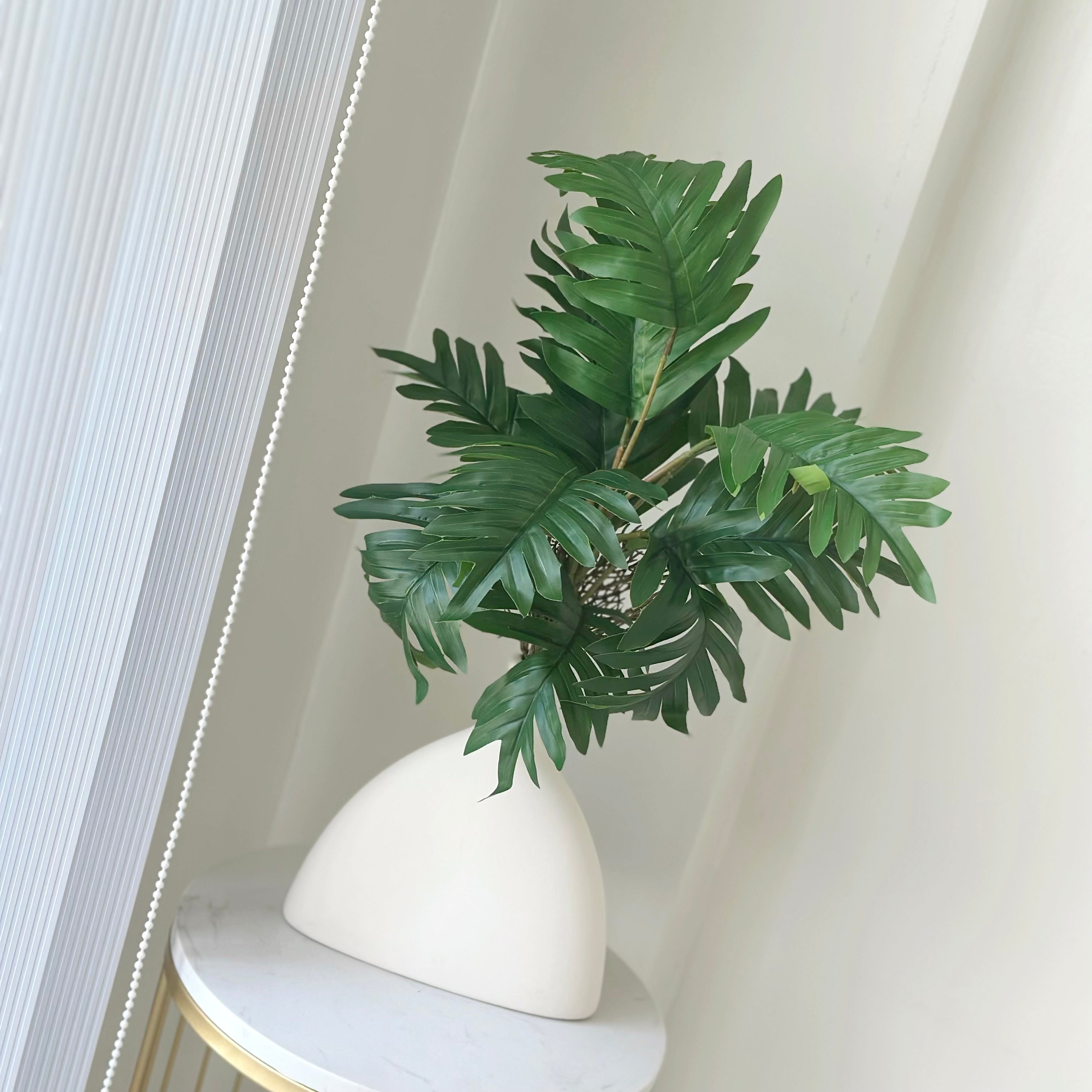 Modern Arch Vase with Artificial Lush Green Palm Plant