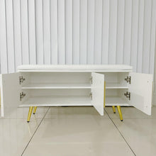 Load image into Gallery viewer, Divan 90cm Gold &amp; White Minimalist Shoe Clutter Cabinet Storage Shelf