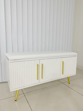 Divan 90cm Gold & White Minimalist Shoe Clutter Cabinet Storage Shelf
