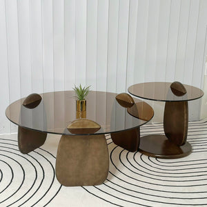 Greta Modern Glass Double Center Table (Brown)