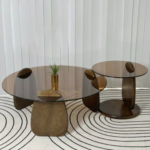 Greta Modern Glass Double Center Table (Brown)