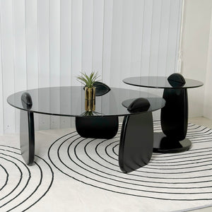 Greta Modern Glass Double Center Table (Black)