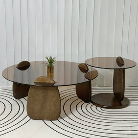 Greta Modern Glass Double Center Table (Brown)