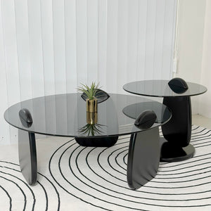 Greta Modern Glass Double Center Table (Black)