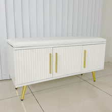 Load image into Gallery viewer, Divan 90cm Gold &amp; White Minimalist Shoe Clutter Cabinet Storage Shelf