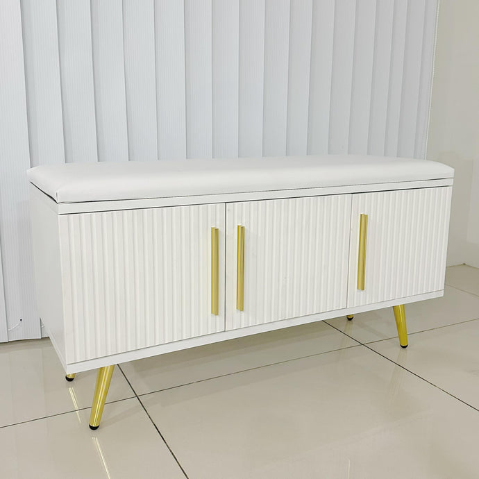 Divan 90cm Gold & White Minimalist Shoe Clutter Cabinet Storage Shelf