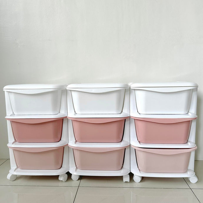 SET [3pcs] Baby Pink Storage Plastic Organizer