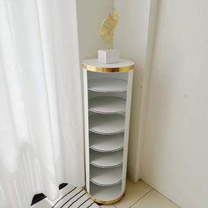 Cylinder Rotating Shelf in Gold & White