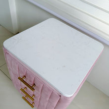 Load image into Gallery viewer, Valerie Pink Velvet Natural Marble Top Bed Side End Night Table w/ Drawers