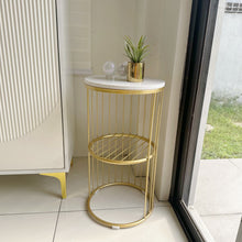 Load image into Gallery viewer, [Display Unit] Tiffany Natural Marble White &amp; Gold Round Side End Table