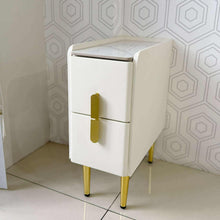 Load image into Gallery viewer, Dahlia Gold Upholstered Bed Side Table Drawer