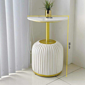 Olivia Gold Marble Leather Design Round Side Table