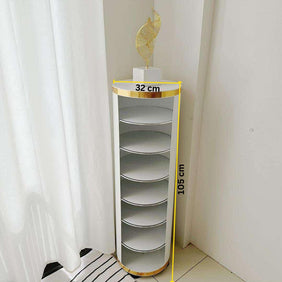 Cylinder Rotating Shelf in Gold & White