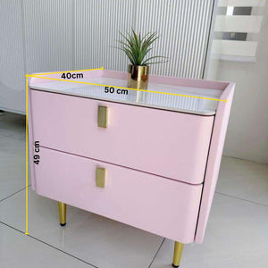 Cleo Pink & Gold Side Table (marble top and faux leather)