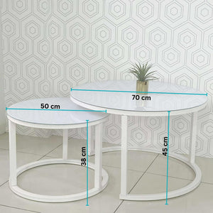 Stacy White Glass & Steel Round Double Center Table