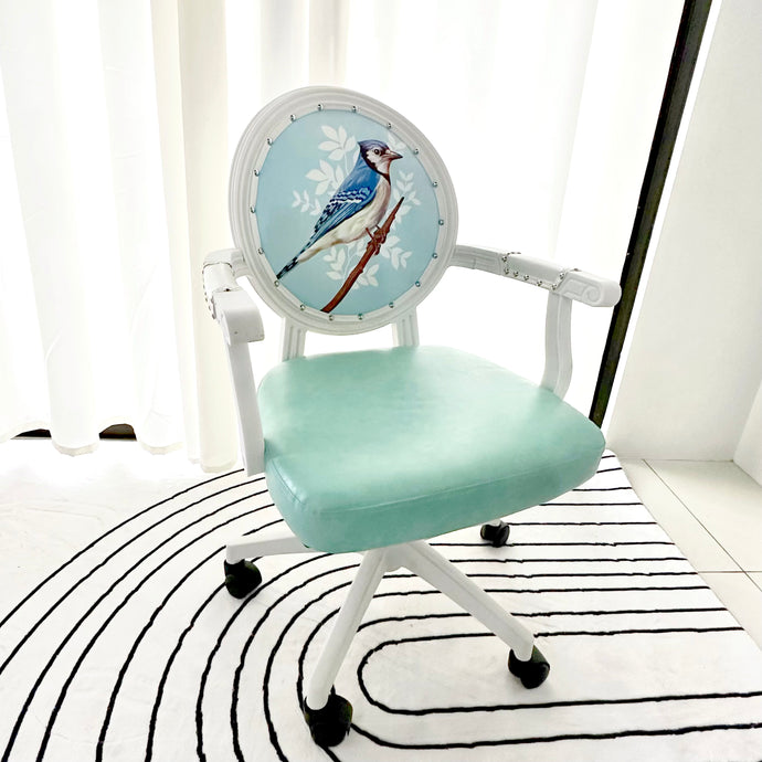 Bird Print Victorian Blue Office Chair