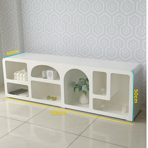 [Preorder] Mediterranean Cement Look Wood White TV Table Rack