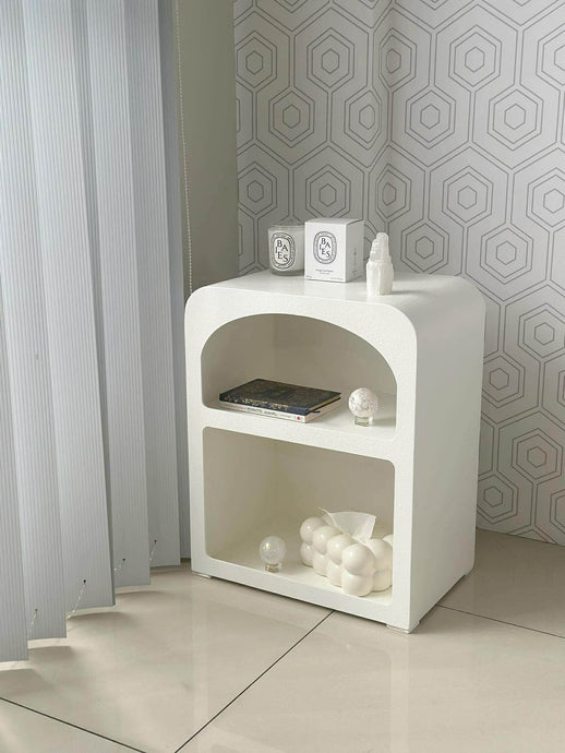 Mediterranean Cement Look Wood White Bed Side Night End Table