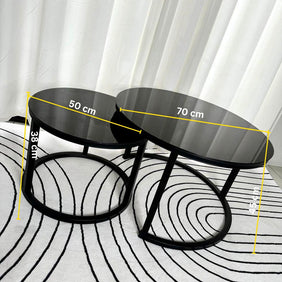 Stacy Black Glass & Steel Round Double Center Table