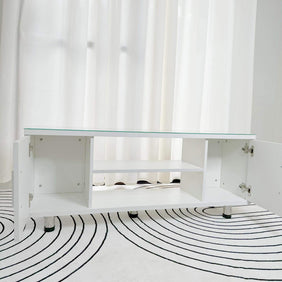 Trixie tempered glass top tv rack (white)