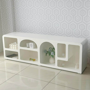 [Preorder] Mediterranean Cement Look Wood White TV Table Rack