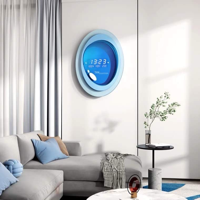Blue Oblong Round Modern Wall Decor Digital Clock