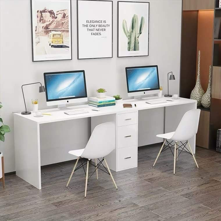 Misty Double Desk Office Computer Study Table for 2 (White)