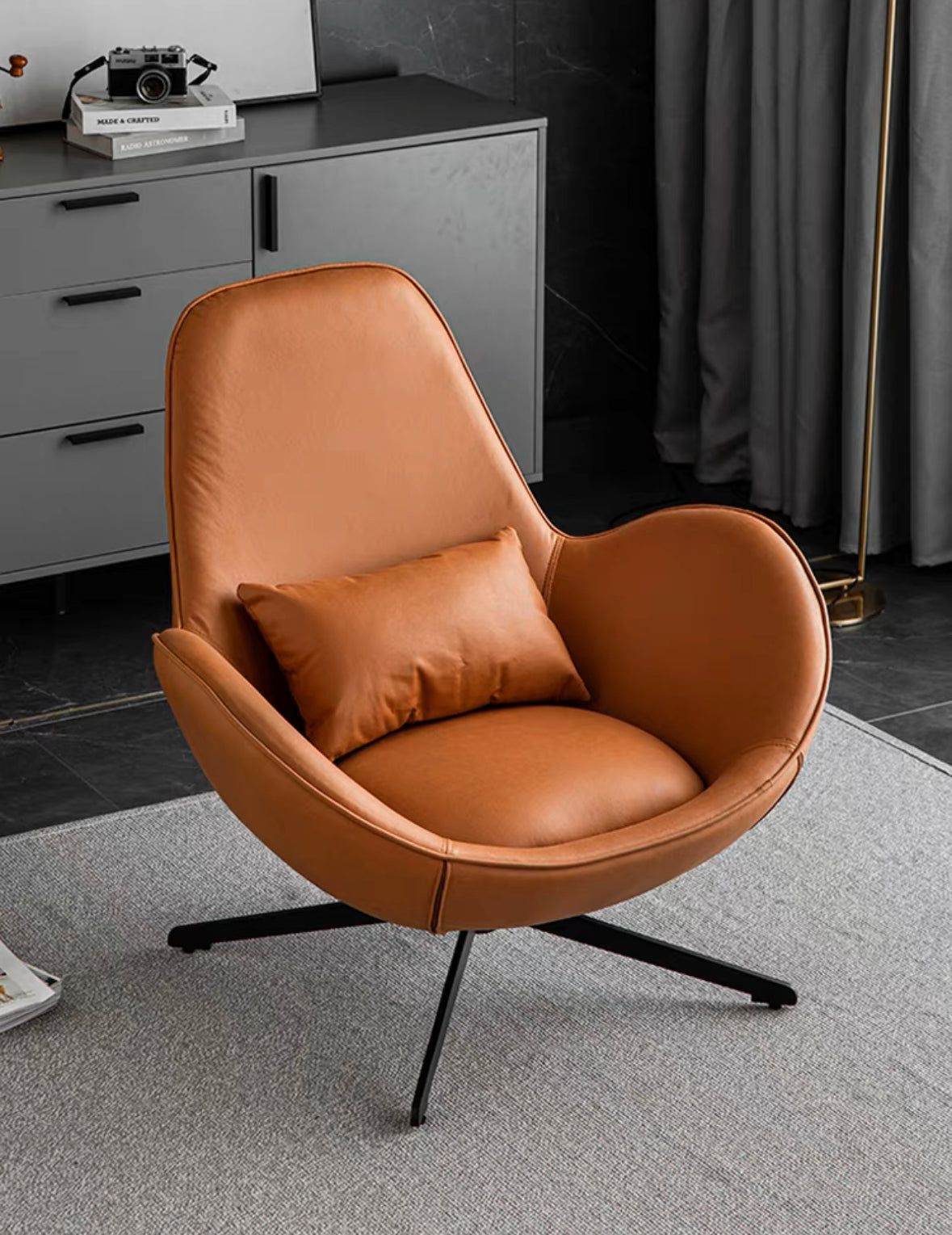 Tan Modern Swivel Accent Chair