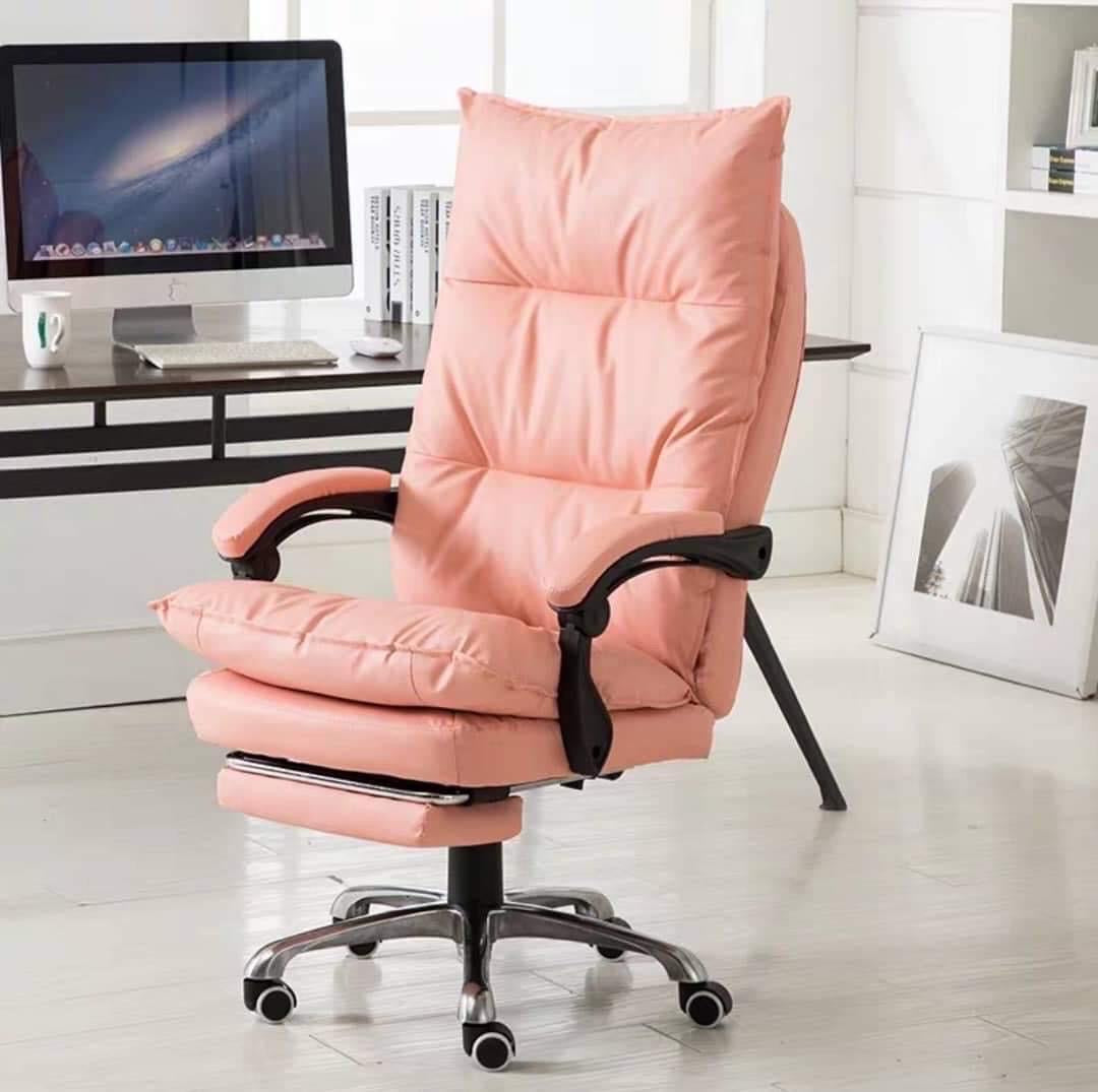 Pink office discount chair with footrest