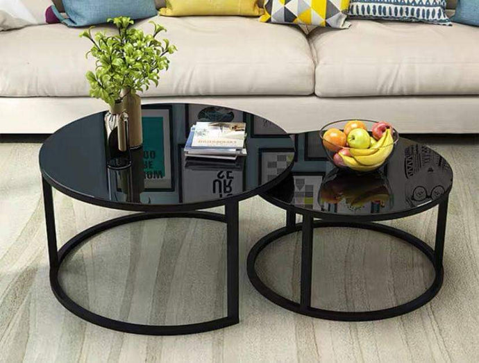 Stacy Black Glass & Steel Round Double Center Table