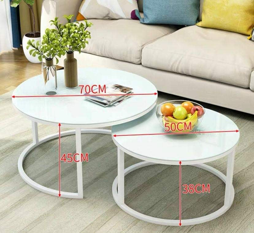 Stacy White Glass & Steel Round Double Center Table