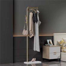 Load image into Gallery viewer, Marble-Printed Tile Base Mini Gold Painted Clothes Rack (White)