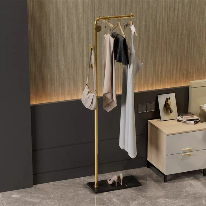 Marble-Printed Tile Base Mini Gold Painted Clothes Rack (Black)