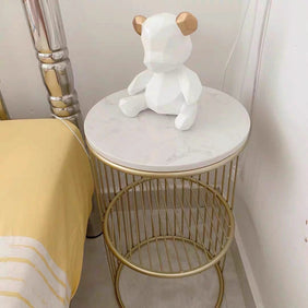 Tiffany Natural Marble White & Gold Round Side End Table