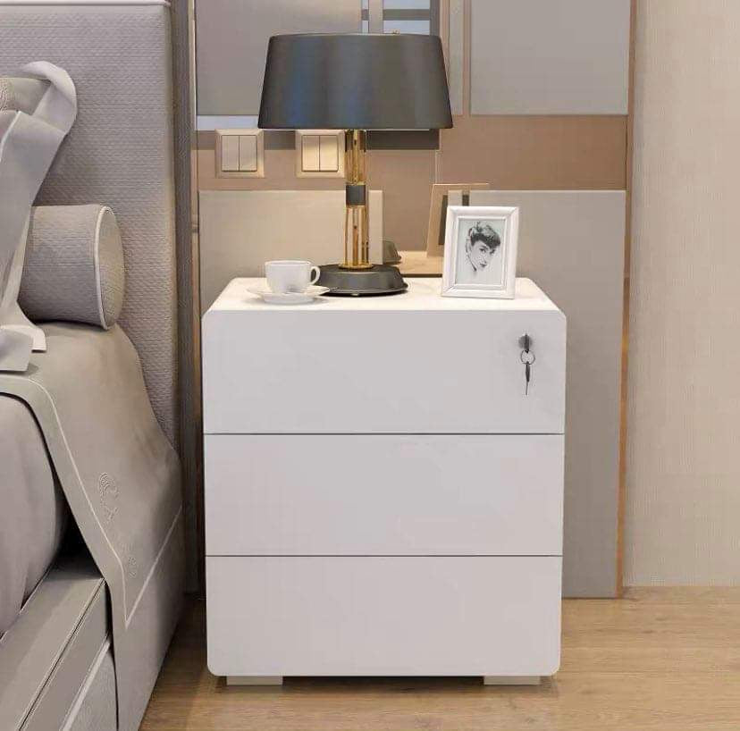 Yvette w/ Lock 3-drawer Glossy Side End Table