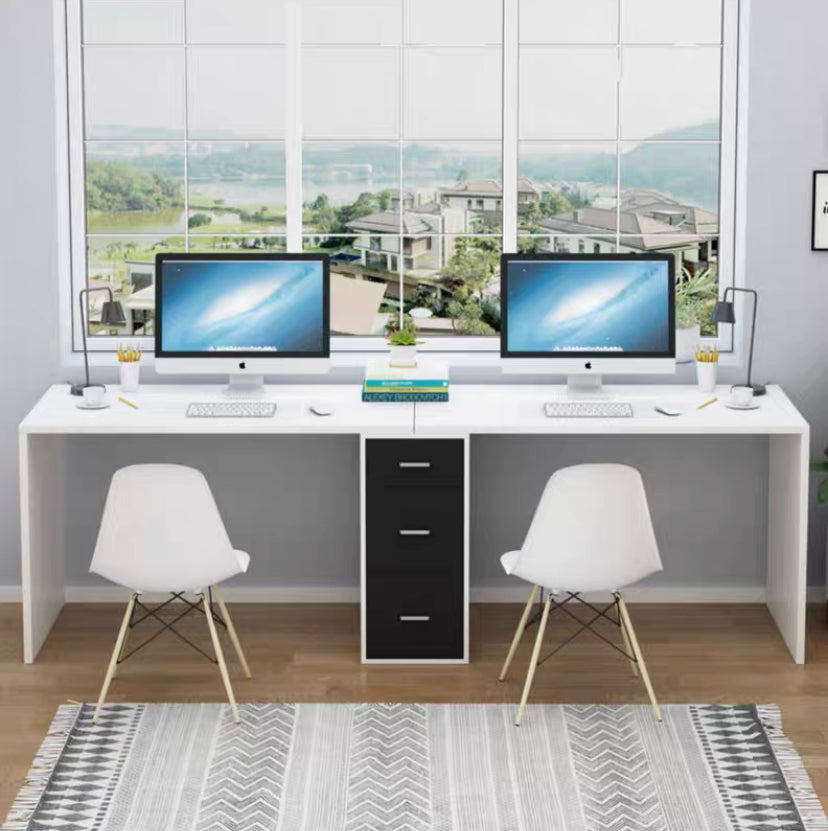 Misty Double Desk Office Computer Study Table for 2 (Black Drawer)